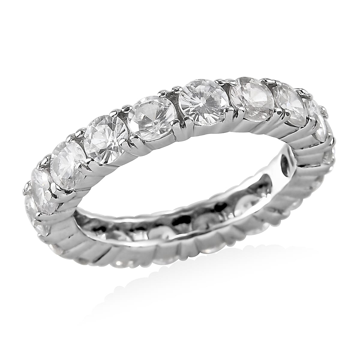 White Zircon Eternity Band Ring in Stainless Steel 3.65 ctw