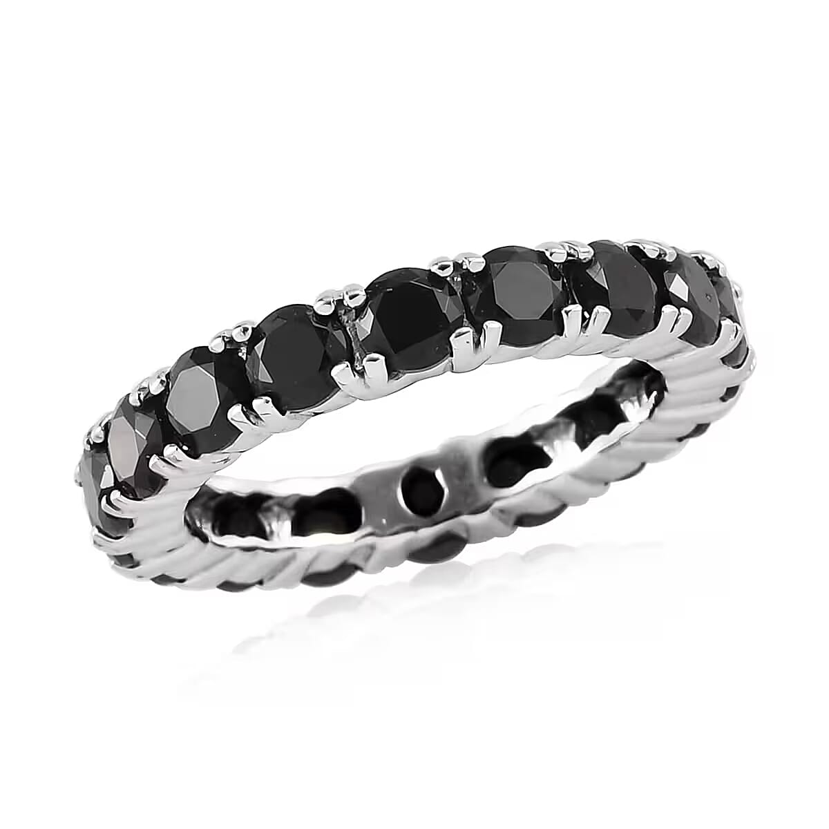 Thai Black Spinel Eternity Band Ring in Stainless Steel (Size 5.0) 2.70 ctw