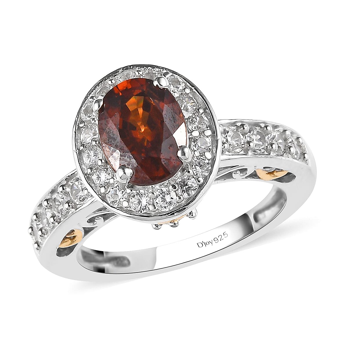 Red Zircon and White Zircon Halo Ring in Vermeil YG and Platinum Over Sterling Silver 2.65 ctw