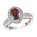 Red Zircon and White Zircon Halo Ring in Vermeil YG and Platinum Over Sterling Silver 2.65 ctw - Sticky add to cart bar