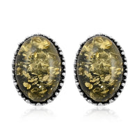 Green Amber Earrings in Sterling Silver