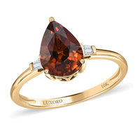 Luxoro 10K Yellow Gold AAA Red Zircon and G-H I3 Diamond Ring 3.00 ctw