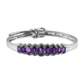African Amethyst Bangle Bracelet With Adjustable Lock in Stainless Steel (7.25 In) 6.50 ctw - Sticky add to cart bar