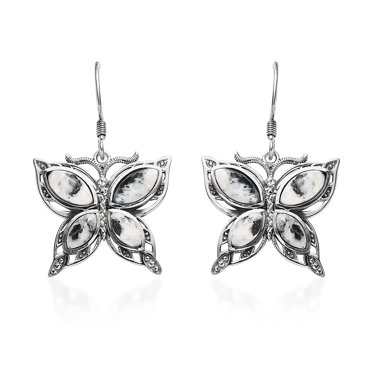 Artisan Crafted White Buffalo Butterfly Earrings in Sterling Silver 7.40 ctw
