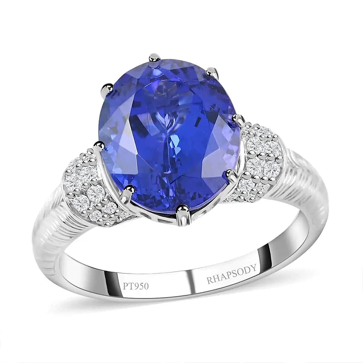 Certified Rhapsody 950 Platinum AAAA Tanzanite and E-F VS Diamond Ring 8.65 Grams 5.50 ctw (Del. in 15-20 Days)