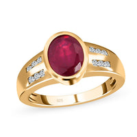 African Ruby and White Zircon 2.70 ctw Ring in 14K YG Over Sterling Silver (Size 10.0)