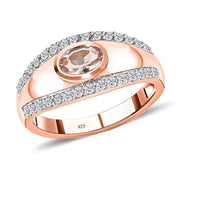 Marropino Morganite and White Zircon 0.70 ctw Ring in Vermeil Rose Gold Over Sterling Silver (Size 11.5)