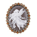 Brown Cameo, Champagne and Brown Austrian Crystal Brooch in Goldtone 8.00 ctw - Sticky add to cart bar