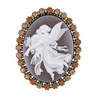 Brown Cameo, Champagne and Brown Austrian Crystal Brooch in Goldtone 8.00 ctw