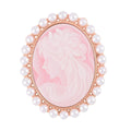 Pink Cameo and Simulated Pearl Brooch in Goldtone 8.00 ctw - Sticky add to cart bar