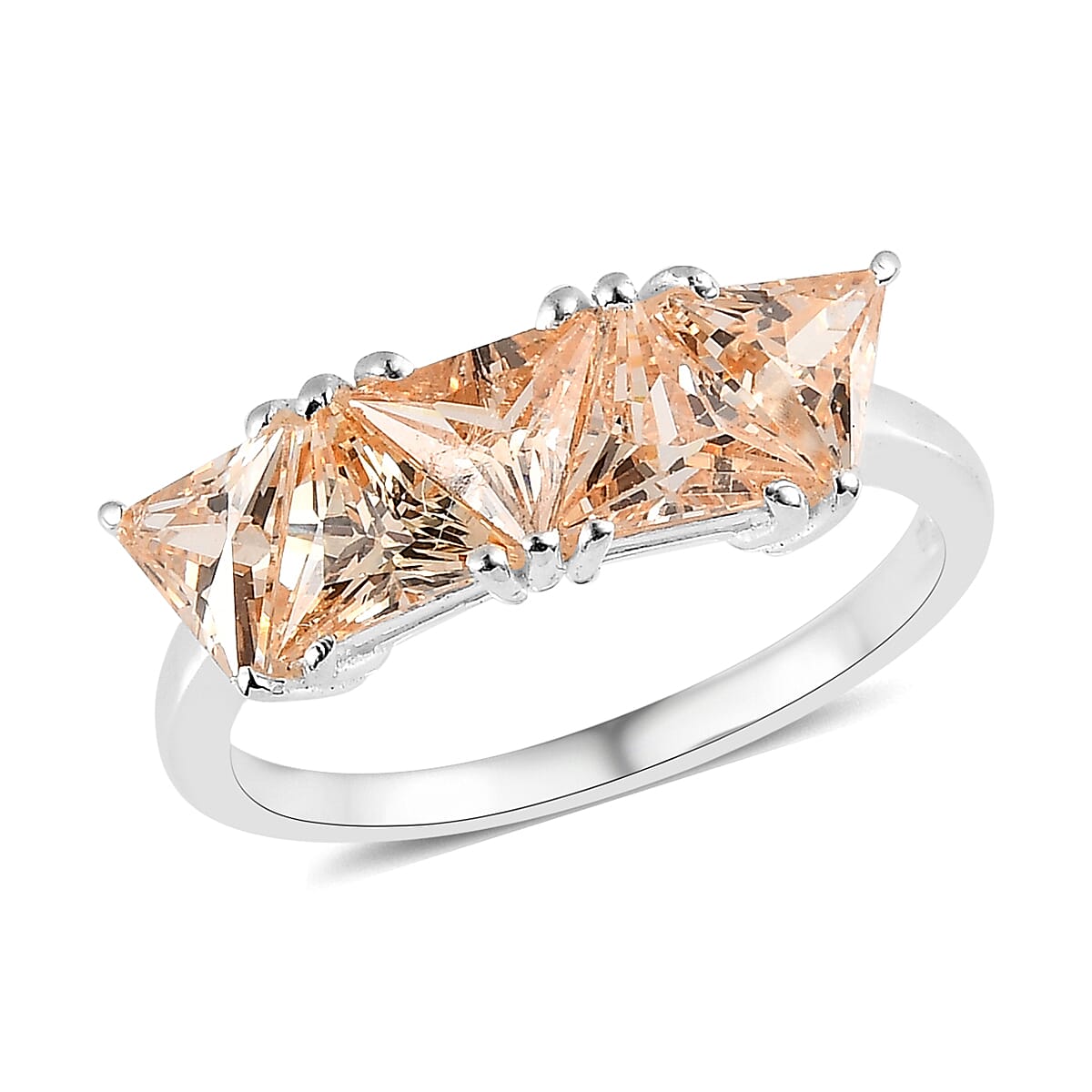 Simulated Champagne Diamond 5 Stone Ring in Sterling Silver 3.25 ctw