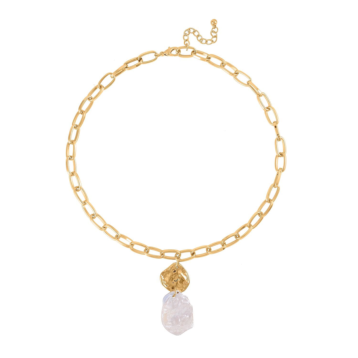 White Keshi Pearl Necklace 20-22 Inches in Goldtone