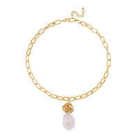 White Keshi Pearl Necklace 20-22 Inches in Goldtone