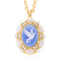 Blue Cameo and Multi Gemstone Pendant Necklace 20-22 Inches in Goldtone 9.50 ctw - Sticky add to cart bar