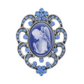Cameo and Blue Austrian Crystal Brooch in Silvertone 6.00 ctw - Sticky add to cart bar