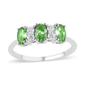Premium Tsavorite Garnet and Moissanite 3 Stone Ring in Platinum Over Sterling Silver 0.90 ctw - Sticky add to cart bar