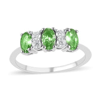 Premium Tsavorite Garnet and Moissanite 3 Stone Ring in Platinum Over Sterling Silver 0.90 ctw