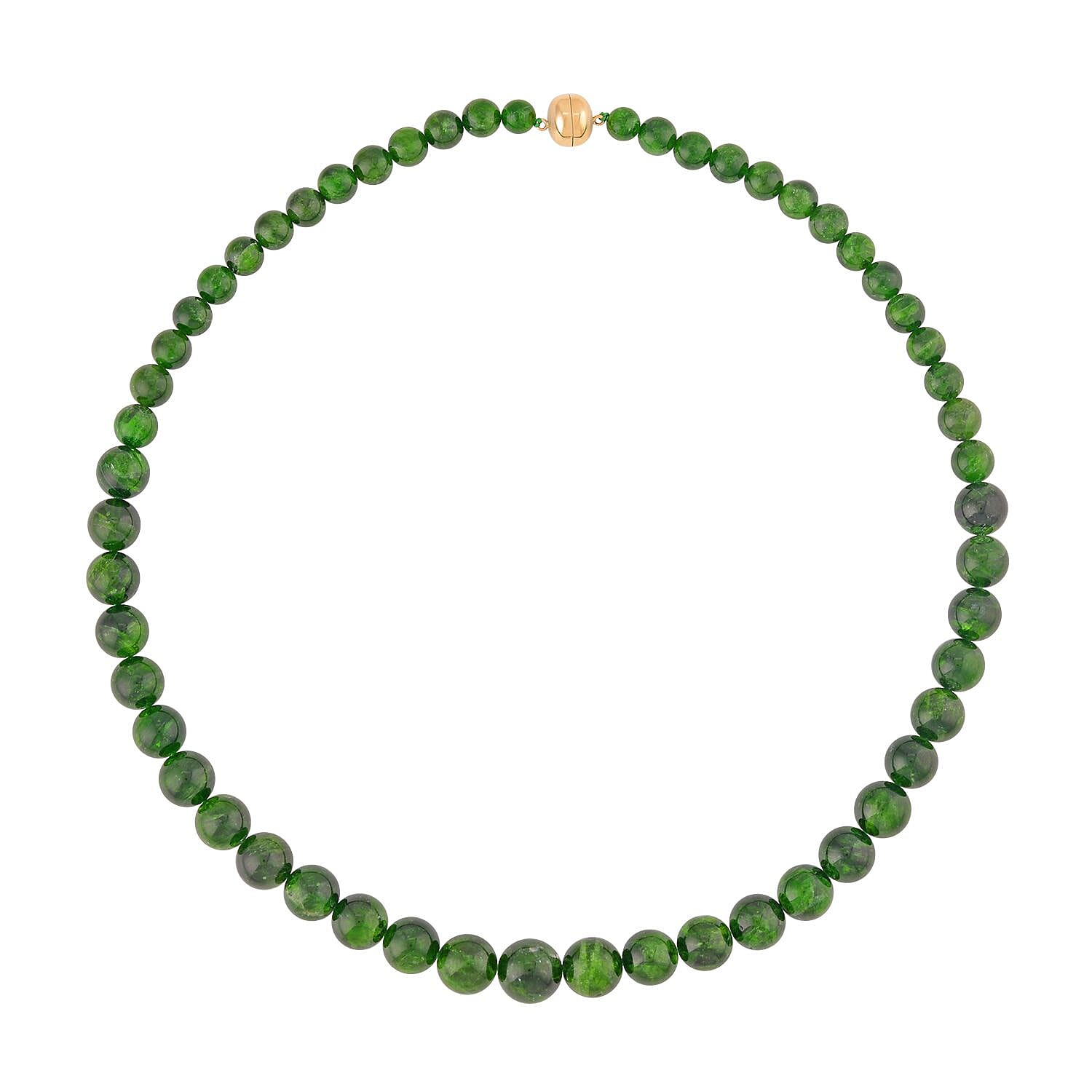 Magnetic Lock Chrome Diopside 370.00 ctw Beaded Necklace in 10K Yellow Gold 20 Inches