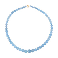 14K Yellow Gold Magnetic Lock AAA Mangoro Aquamarine 5-12mm Beaded Necklace 20 Inches 280.00 ctw