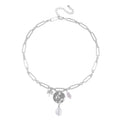 Simulated Pearl Paper Clip Chain Dragonfly Necklace 20-22 Inches in Silvertone - Sticky add to cart bar
