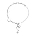 White Pearl Glass Beaded Necklace with Heart Charm 20-22 Inches in Silvertone - Sticky add to cart bar