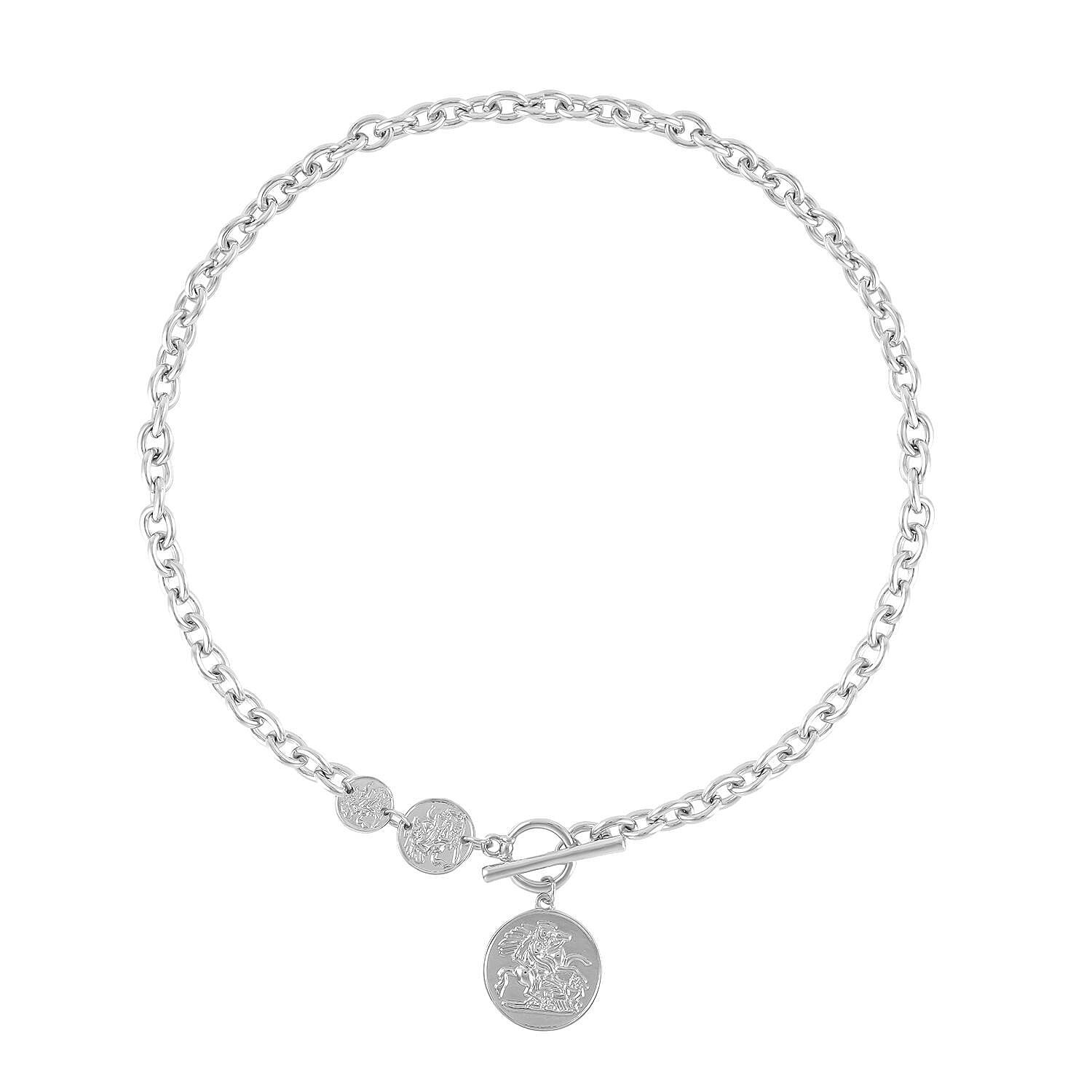 Coin Necklace 20-22 Inches in Silvertone