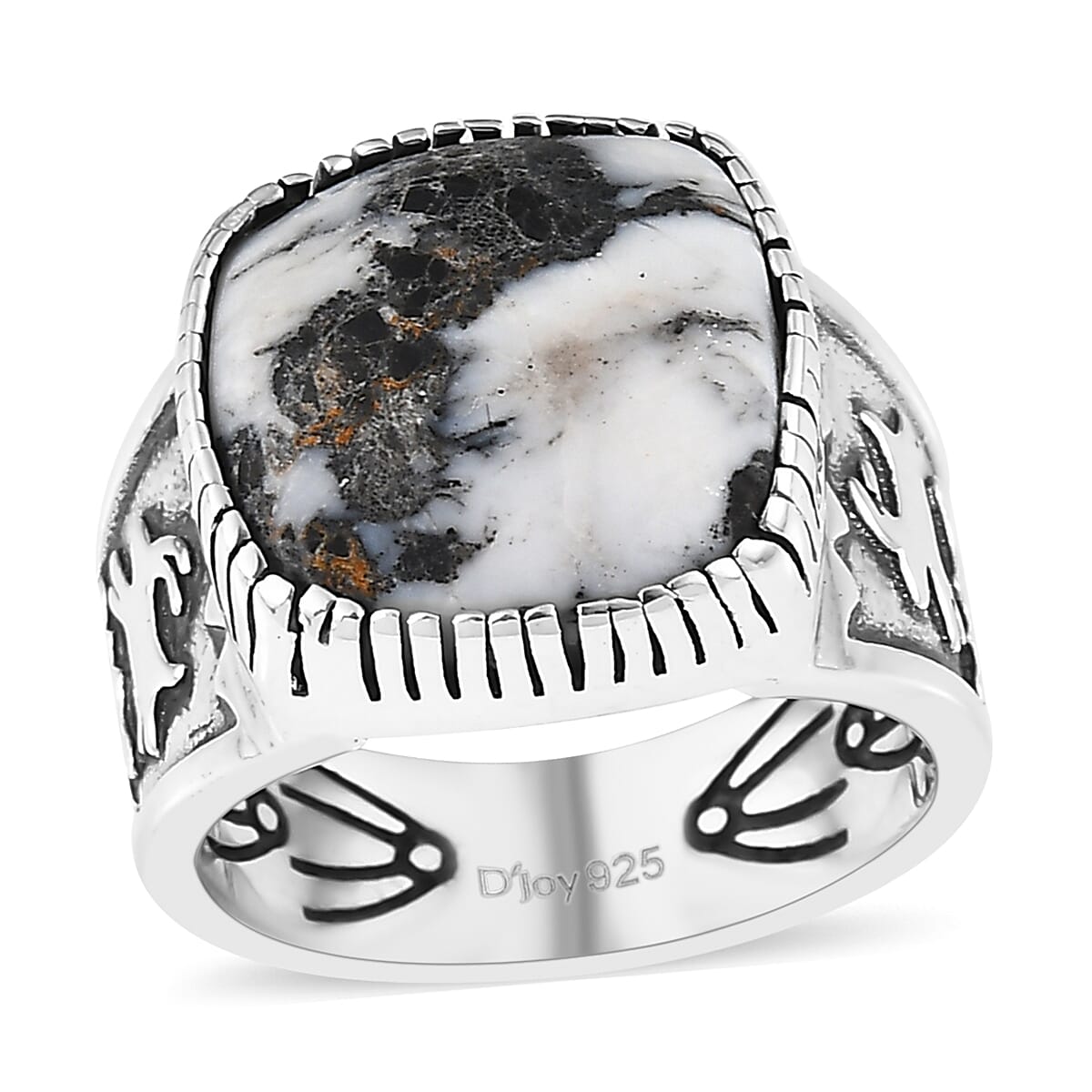 Artisan Crafted White Buffalo Solitaire Ring in Sterling Silver 9.40 ctw