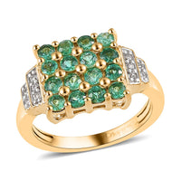 AAA Kagem Zambian Emerald and White Zircon Ring in Vermeil Yellow Gold Over Sterling Silver 0.90 ctw