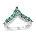 AAA Kagem Zambian Emerald and White Zircon Wishbone Ring in Platinum Over Sterling Silver 1.00 ctw - Sticky add to cart bar