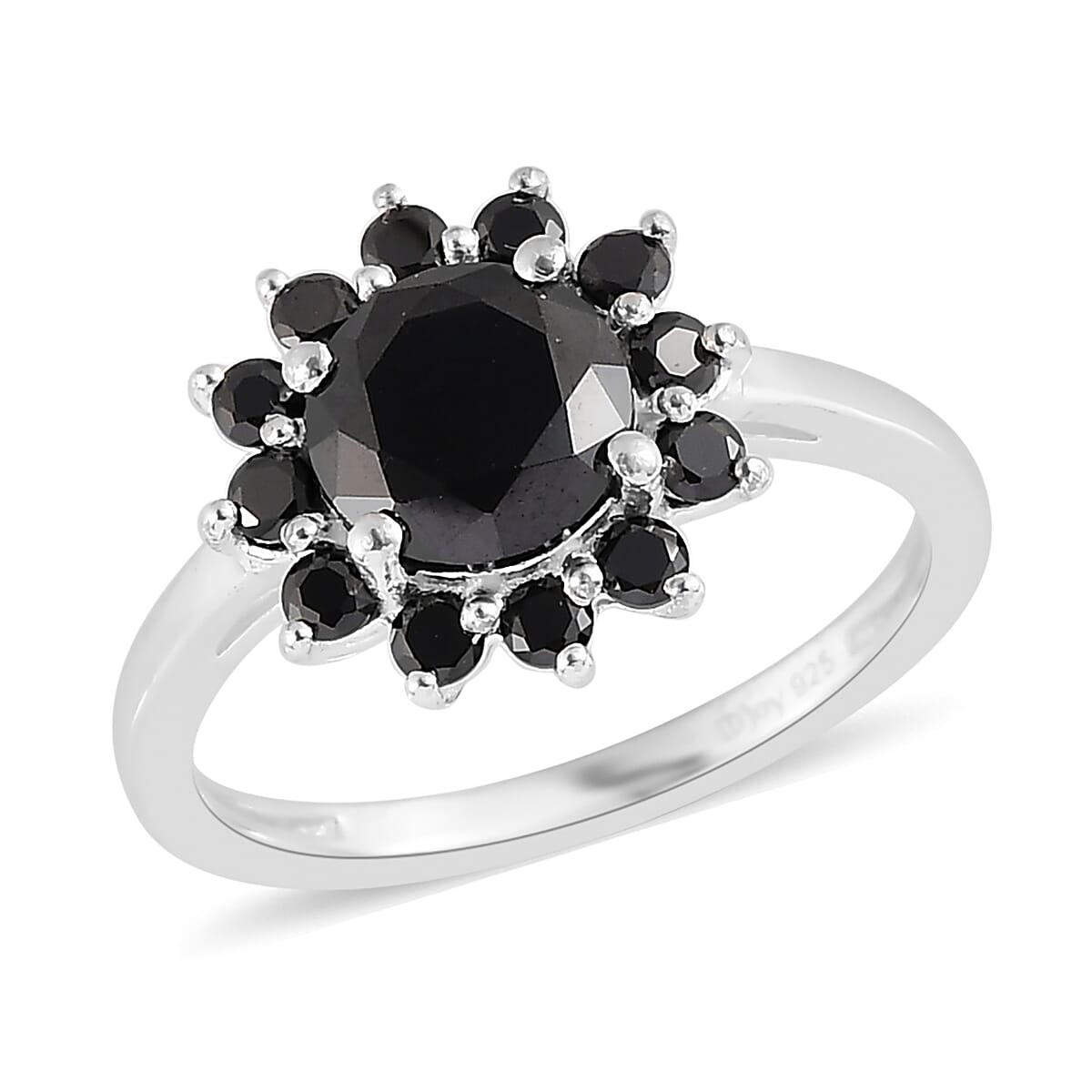 Simulated Black Diamond Floral Ring in Sterling Silver 2.85 ctw