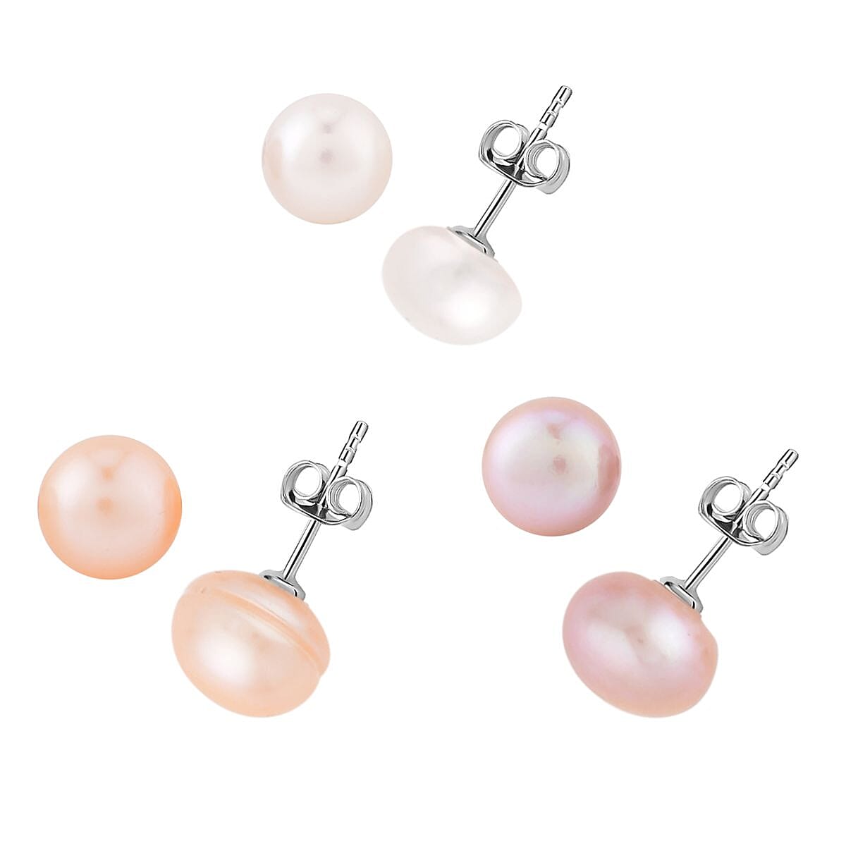White, Peach and Purple Freshwater Pearl 9-11mm Stud Earrings in Stainless Steel , Tarnish-Free, Waterproof, Sweat Proof Jewelry