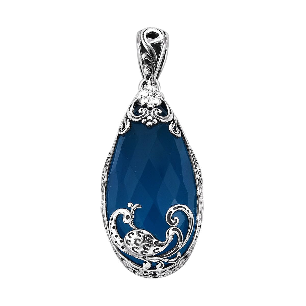 Bali Legacy Caribbean Quartz (Triplet) Peacock Pendant in Sterling Silver 25.90 ctw