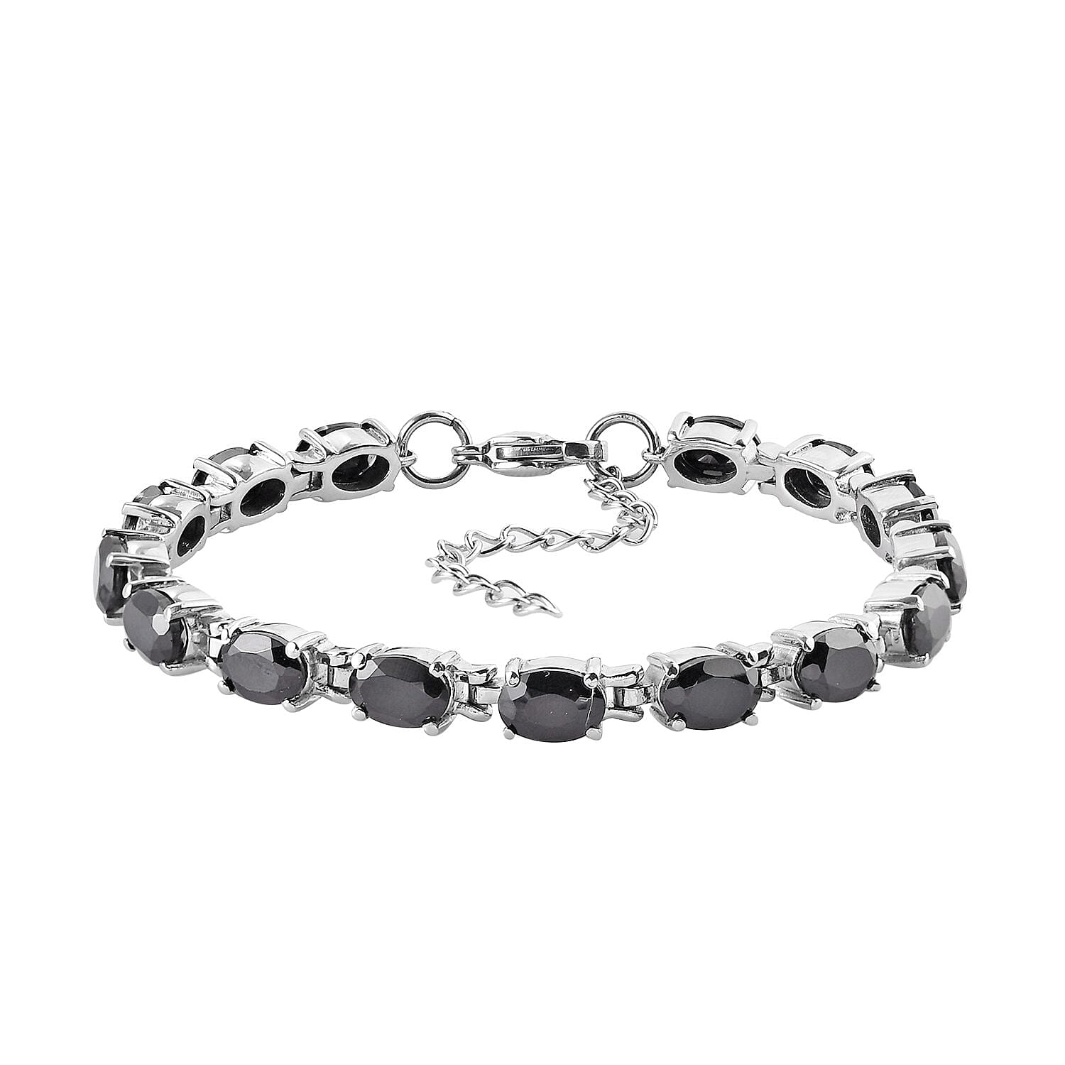 Thai Black Spinel Bracelet in Stainless Steel (6.50 In) 15.25 ctw