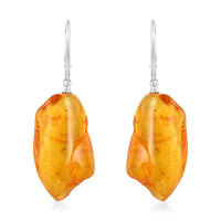 Yellow Amber Free Form Earrings in Sterling Silver