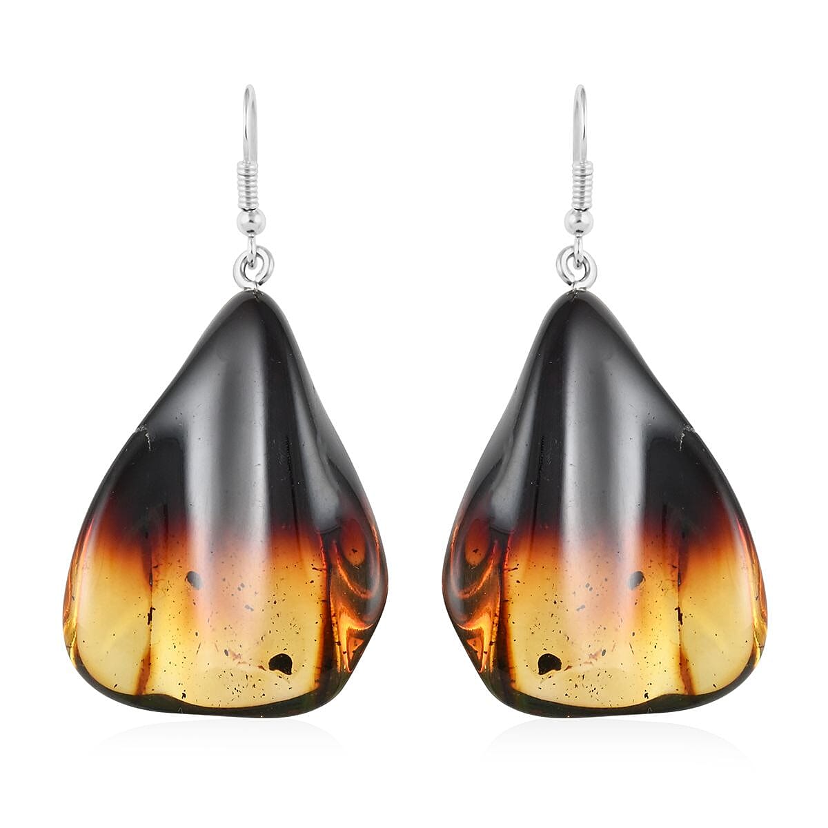 Baltic Amber Wave Design Earrings in Sterling Silver