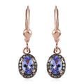 Tanzanite and Natural Champagne Diamond Lever Back Earrings in Vermeil Rose Gold Over Sterling Silver 1.00 ctw - Sticky add to cart bar