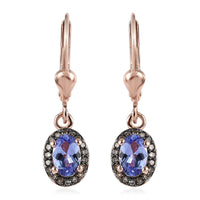 Tanzanite and Natural Champagne Diamond Lever Back Earrings in Vermeil Rose Gold Over Sterling Silver 1.00 ctw
