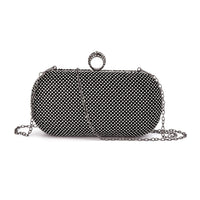 Black Color Sparkling Crystal Clutch Bag (5.51"x4.53") with Shoulder Strap (47")