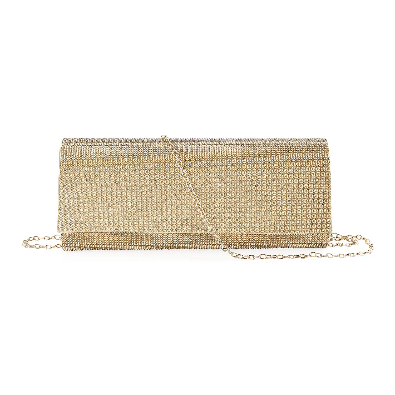 Silver Color Crystal Clutch Bag (10"x2.36"x4") with Shoulder Strap (47")