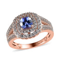 Premium Tanzanite and White Zircon Split Shank Ring in Vermeil Rose Gold Over Sterling Silver 1.85 ctw - Sticky add to cart bar