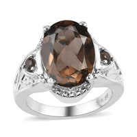 Brazilian Smoky Quartz 3 Stone Ring in Stainless Steel (Size 10.0) 5.60 ctw
