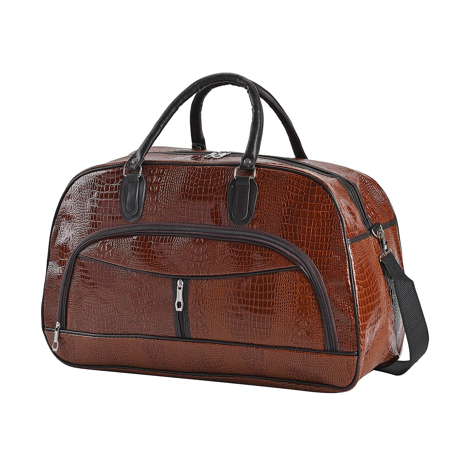 TLV Black Crocodile Pattern Faux Leather Travel Bag (21.65