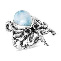 GP Trionfo Collection Premium Larimar and Thai Black Spinel Octopus Ring in Sterling Silver 6.50 ctw