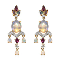 Ethiopian Welo Opal and Multi Gemstone Floral Chandelier Earrings in Vermeil Yellow Gold Over Sterling Silver 5.75 ctw