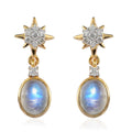 Premium Rainbow Moonstone and Moissanite Celestial Star Drop Statement Earrings in Vermeil Yellow Gold Over Sterling Silver 3.40 ctw - Sticky add to cart bar
