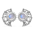 Premium Rainbow Moonstone, Moissanite Celestial Sun, Moon, and Stars Statement Earrings in Platinum Over Sterling Silver 1.60 ctw - Sticky add to cart bar
