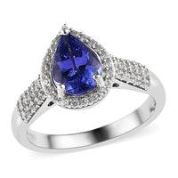 Premium Tanzanite and White Zircon Halo Ring in Platinum Over Sterling Silver 1.65 ctw