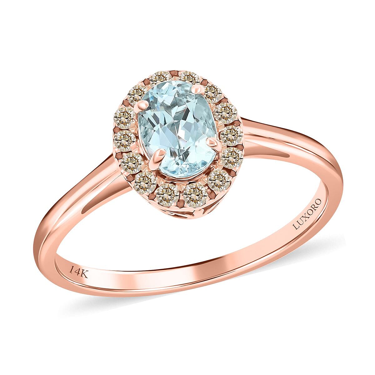 Luxoro 14K Rose Gold AAA Santa Maria Aquamarine, Diamond (G-H, I2) (0.24 cts) Ring (Size 6.0) 1.05 ctw