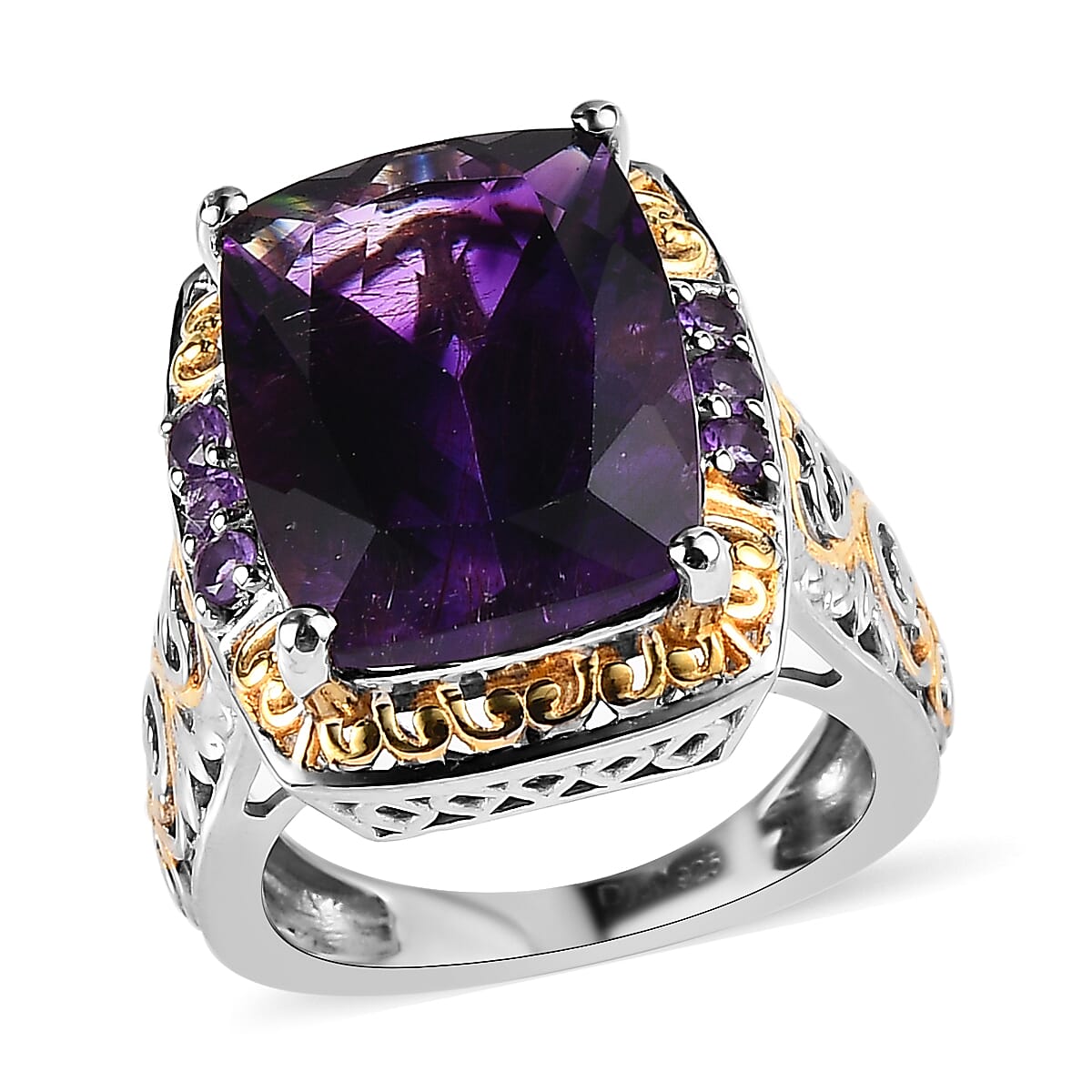 Premium Moroccan Amethyst and Lusaka Amethyst Ring in Vermeil YG and Platinum Over Sterling Silver 10.90 ctw (Del. in 5-7 Days)