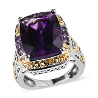 Premium Moroccan Amethyst and Lusaka Amethyst Ring in Vermeil YG and Platinum Over Sterling Silver 10.90 ctw (Del. in 5-7 Days)